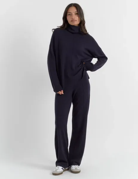 Chinti & Parker Wool Rich with Cashmere Roll Neck Relaxed Jumper Navy