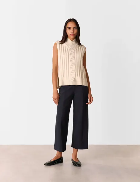 Whistles Camilla Side Zip Wide Leg Cropped Trousers Black