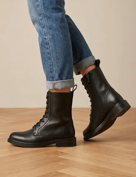 Jones Bootmaker Leather Block Heel Ankle Boots Black