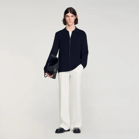 Zipped viscose knit cardigan