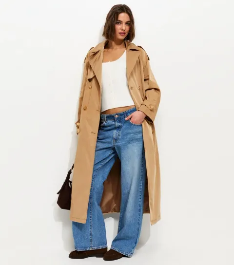 Women's Premium Tan Double Breasted Mac Trench Coat