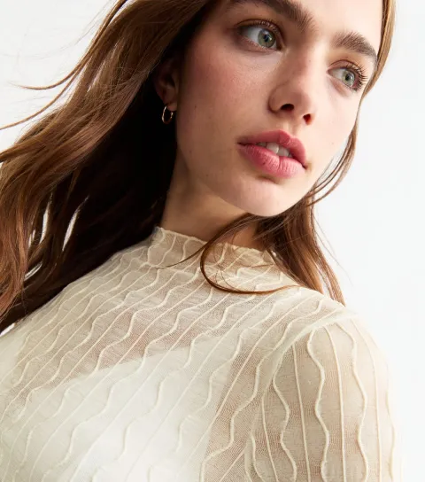 New Look Women's Cream Textured Sheer Knit Top