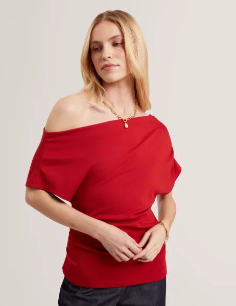 Ted Baker Jersey Asymmetric Neck Top Red