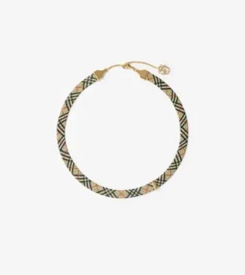 Check Print Necklace in Gold/sand beige