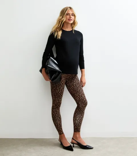 Women's Maternity Brown Leopard Print Leggings