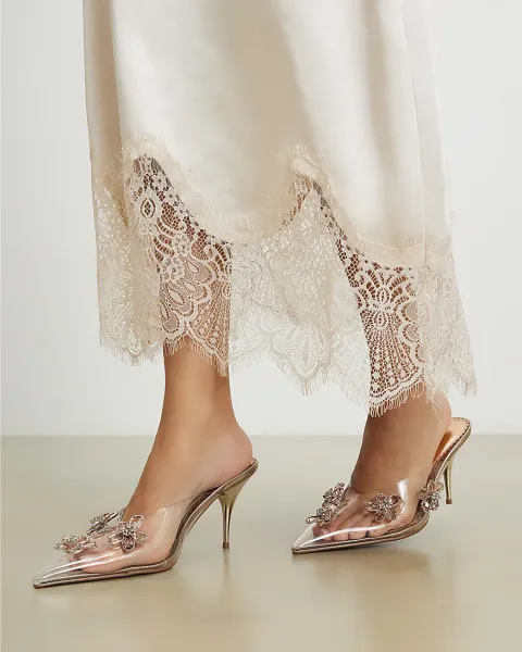 River Island Rose Perspex Diamante Flower Court Heels