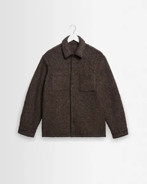 Wax London Mount - Dusty Brown Reversible Boucle Wool Overshirt
