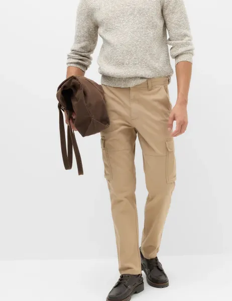 Marks & Spencer Straight Fit Cargo Trousers Fawn