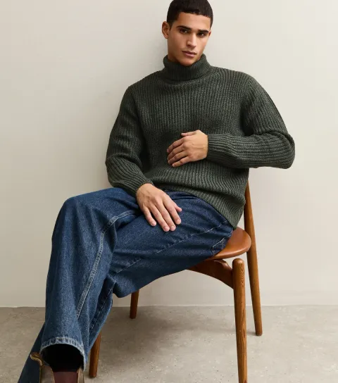 Men's Dark Green Roll Neck Jumper