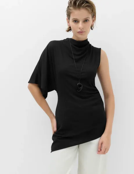 Marks & Spencer One Shoulder Asymmetric Draped Top Black