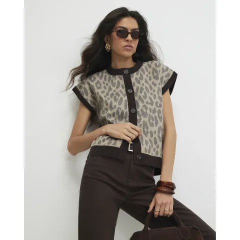 River Island Knitted Leopard Button Through Vest Top