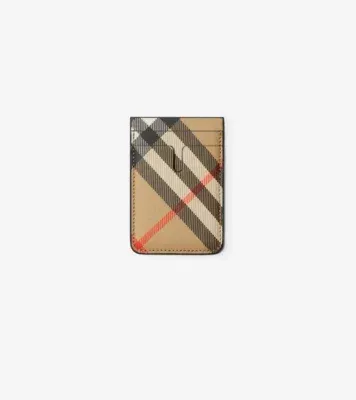 Check Magnetic Card Case in Sand beige