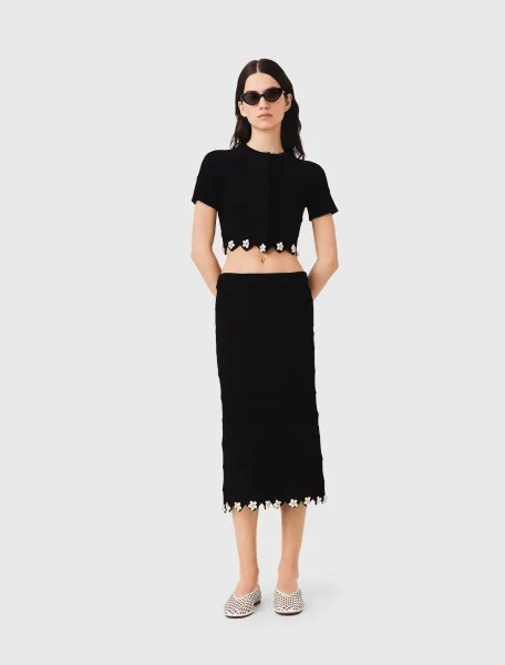 Knit skirt with jewelled flowers