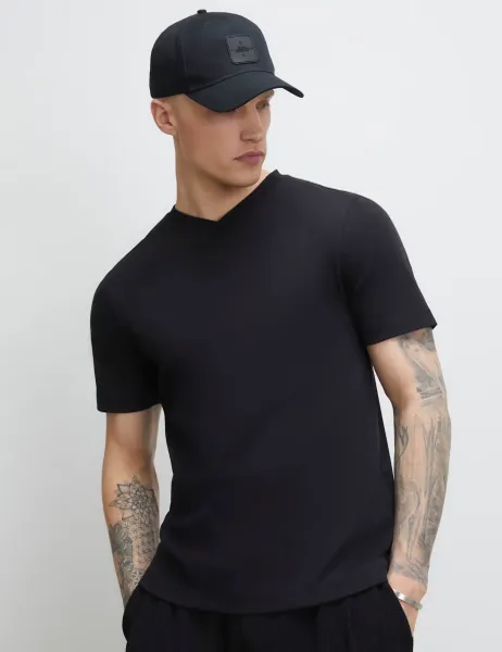 River Island Slim Fit Pure Cotton V Neck Short Sleeve T-Shirt Black