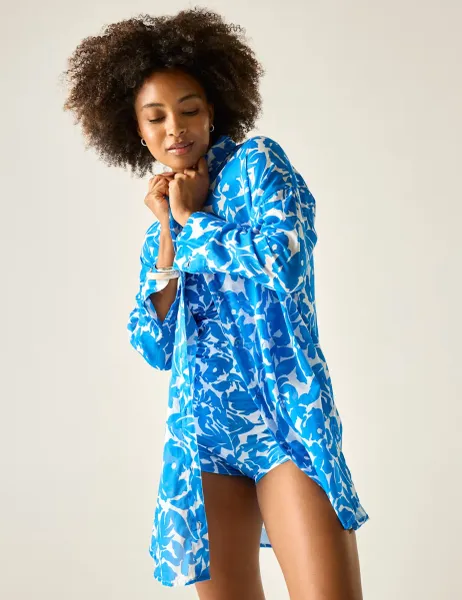 Regatta Prena Pure Cotton Beach Cover Up Shirt Blue