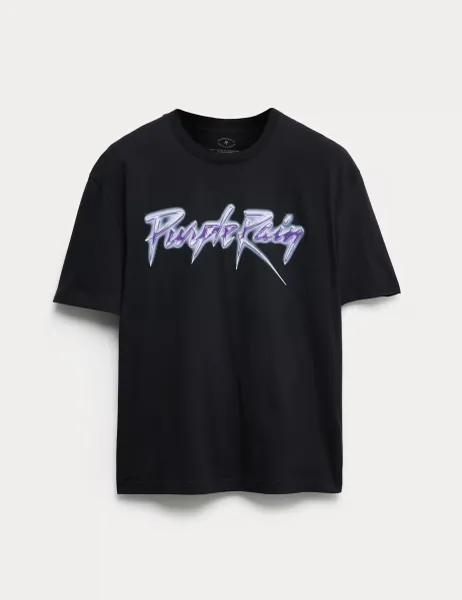 Marks & Spencer Pure Cotton Purple Rain Graphic T-Shirt Black