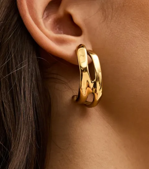 Gold Tone Waterproof Row Hoop Drop Earrings