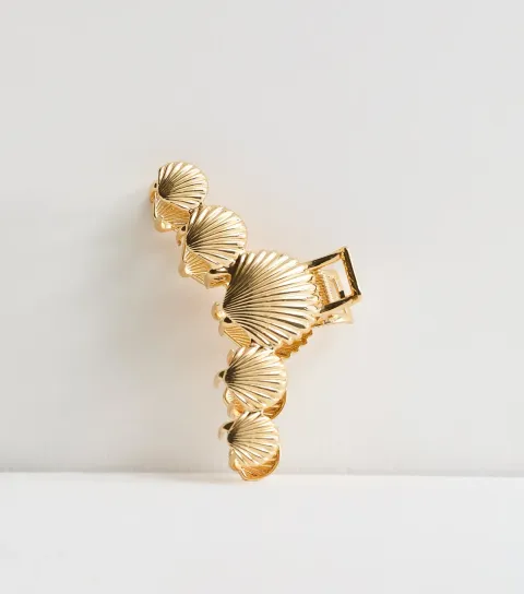 Gold Tone Metal Clam Shell Hair Claw Clip
