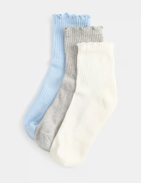 Goodmove 3 Pack Lettuce Edge Mid Crew Sports Socks Grey Mix
