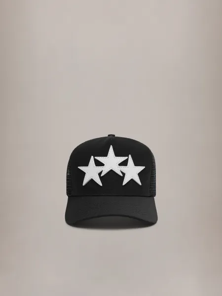 3 Star Trucker Hat - Black/White