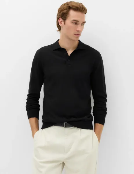 M&S Collection Pure Cotton Knitted Polo Shirt Black