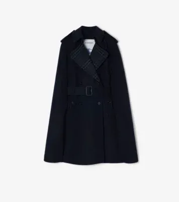Wool Belmont Trench Cape in Navy