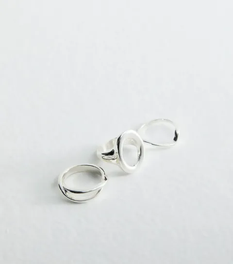 Pack Of 3 Silver Tone Oval Sleek Rings