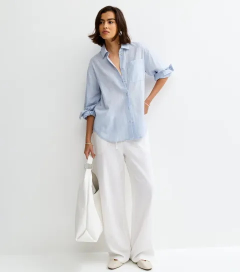 Women's Blue Chambray Relaxed Long Sleeve Shirt