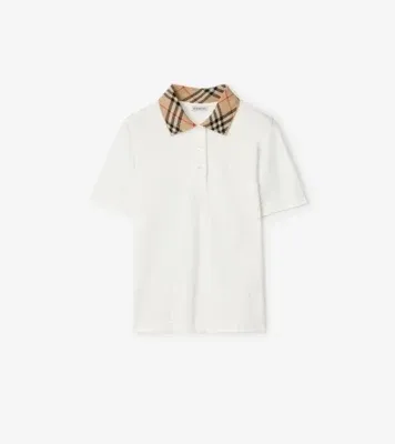 Check Collar Cotton Polo Shirt in Chalk white