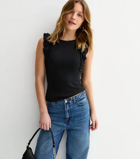 Women's Black Ruffle Sleeve Top