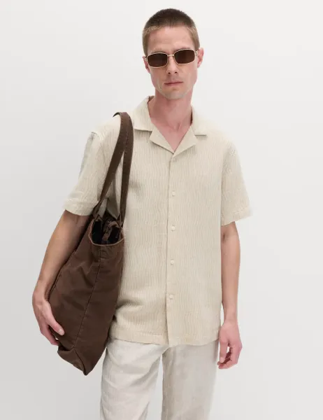 Marks & Spencer Cotton Rich Short Sleeve Shirt Ecru Mix