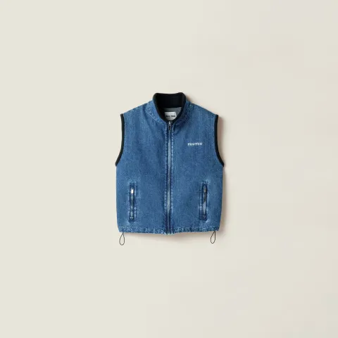 Cashmere denim blouson vest