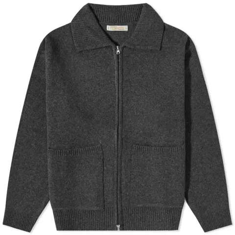 Wool Collar Zip Up Knit Cardigan