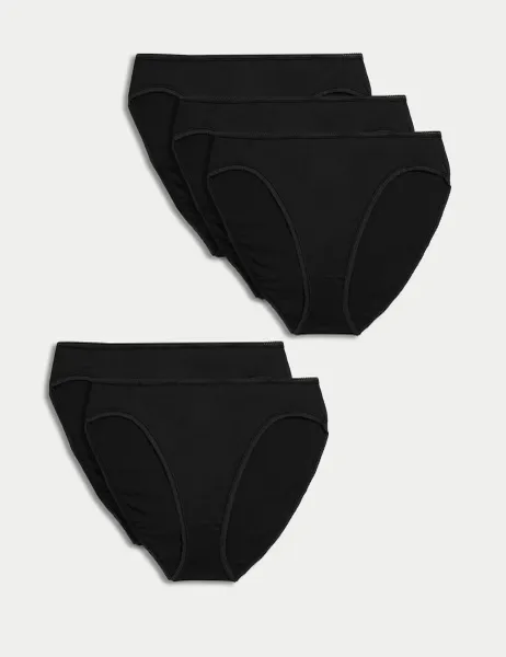 Marks & Spencer 5pk Pure Cotton High Leg Knickers Black