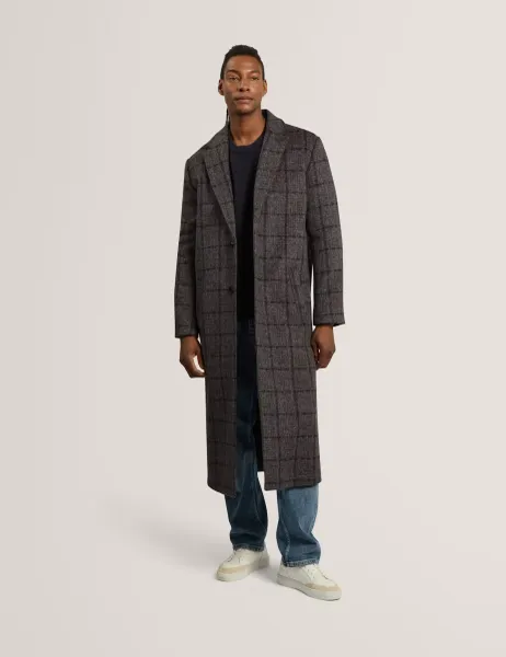 Ted Baker Wool Rich Checked Overcoat Grey