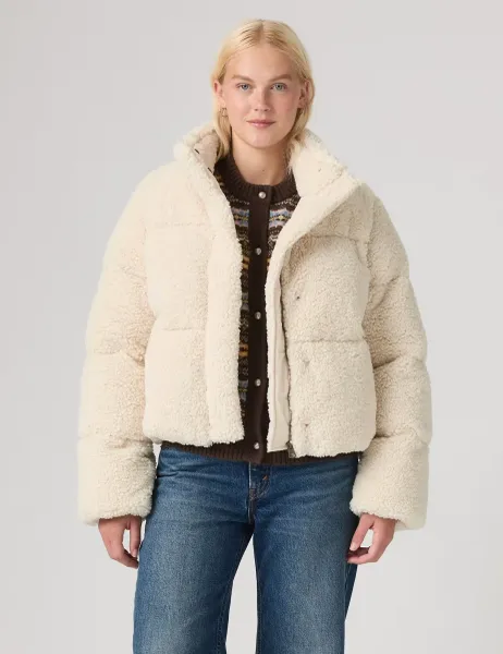 Levi's Levi's Funnel Neck Cropped Puffer Jacket White