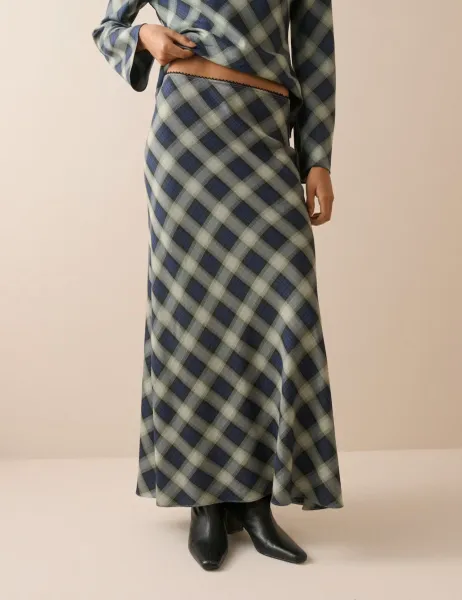 Nobody's Child Checked Midaxi Slip Skirt Blue
