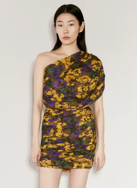 Ruched One-Shoulder Floral Dress