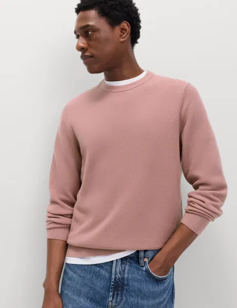 Marks & Spencer Pure Cotton Textured Crew Neck Jumper