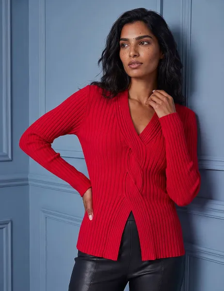 Roman Ribbed Cable Knit Jumper Red
