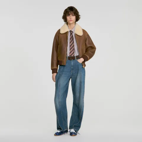 SANDRO Zipped shearling jacket