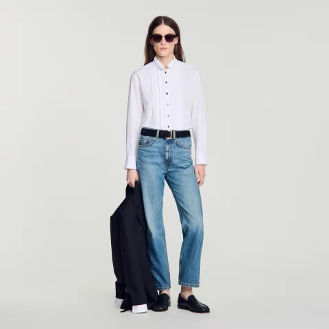 Pleated shirt with origami collar