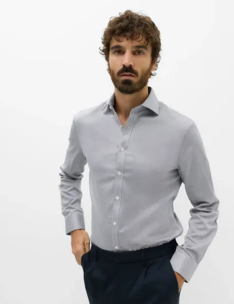 Marks & Spencer Slim Fit Ultimate Non Iron Pure Cotton Textured Shirt Dark Navy