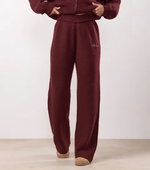 Women's Burgundy Rib Knit Trouser