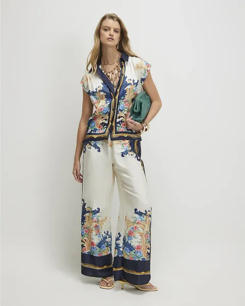 River Island Chain Print Floral Wide Leg Trousers