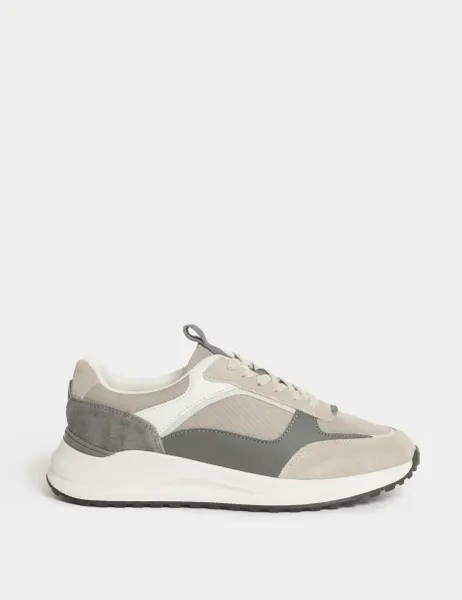 Autograph Lace Up Mesh Runner Trainers Ecru Mix