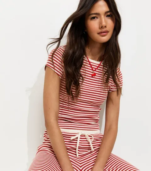 Women's Red Striped Baby Tee T-Shirt