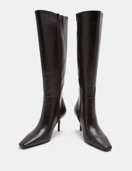 Marks & Spencer Leather Stiletto Heel Knee High Boots Wine