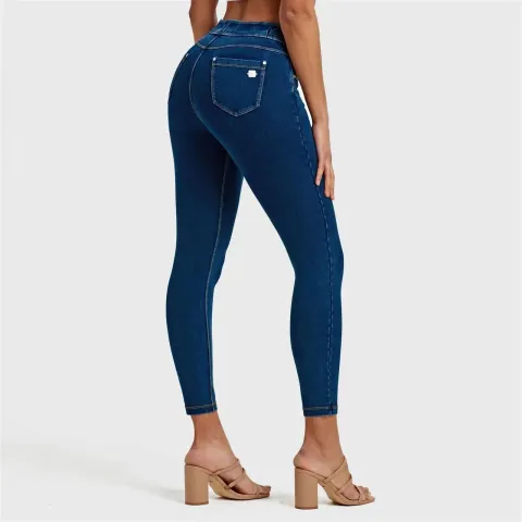 Freddy N.O.W Denim - High Waisted - 7/8 Length - Dark Blue + Yellow Stitching