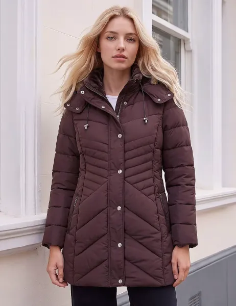 Roman Petite Longline Puffer Coat Chocolate